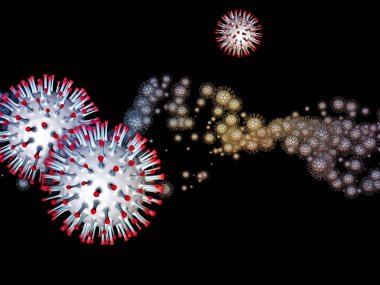 Coronavirus Evreni. Viral Salgın Serisi. Virüs, salgın, enfeksiyon, hastalık ve sağlık konularında Coronavirus parçacıklarının ve mikro uzay elementlerinin düzenlenmesi