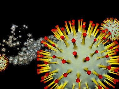 Coronavirus Gerçekliği. Viral Salgın Serisi. Virüs, salgın, enfeksiyon, hastalık ve sağlık için Coronavirus parçacıklarının etkileşimi ve mikro uzay elementleri