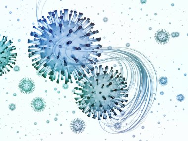 Coronavirus Kimya. Viral Salgın Serisi. Coronavirus parçacıklarının ve mikro uzay elementlerinin virüs, salgın, enfeksiyon, hastalık ve sağlık için arka plan tasarımı
