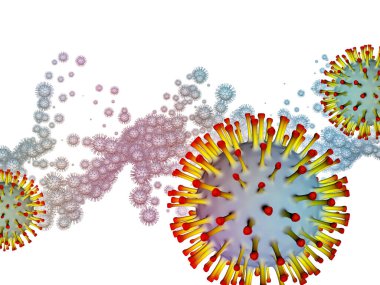 Coronavirus Mantığı. Viral Salgın Serisi. Virüs, salgın, enfeksiyon, hastalık ve sağlık metaforu olarak Coronavirus parçacıkları ve mikro uzay elementlerinin bileşimi