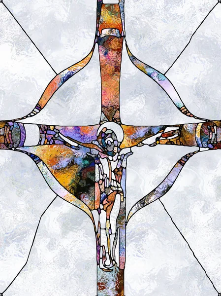 Cioburi Credință Crucea Sticlă Colorată Fundal Compus Din Model Organic — Fotografie, imagine de stoc