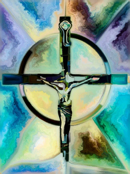 스펙트럼 페이스 크로스 Spectral Faith Cross 스테인드글라스 시리즈 그리스도와 자연의 — 스톡 사진