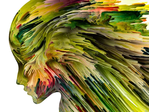 Serie Pensamientos Perturbadores Pintura Colorida Movimiento Dentro Silueta Cara Humana —  Fotos de Stock