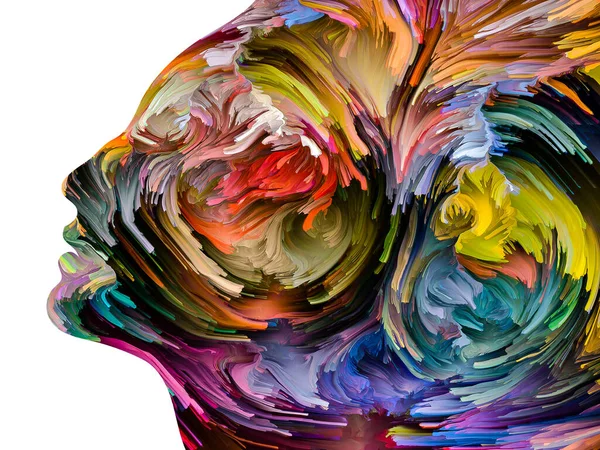 Serie Pensamientos Perturbadores Pintura Colorida Movimiento Dentro Silueta Cara Humana —  Fotos de Stock