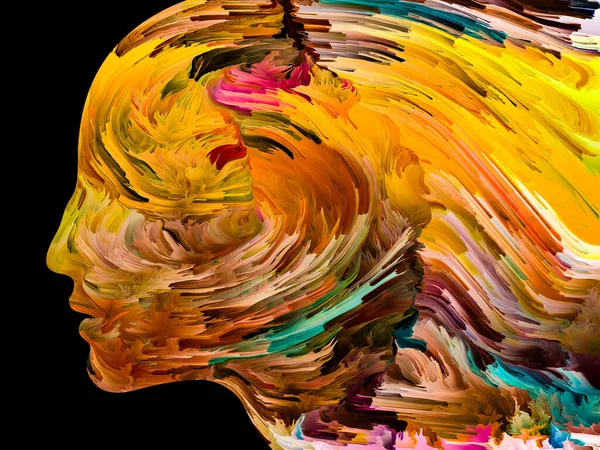 Verstörende Gedanken Flüssige Farbe Bewegung Innerhalb Der Silhouette Des Menschlichen — Stockfoto
