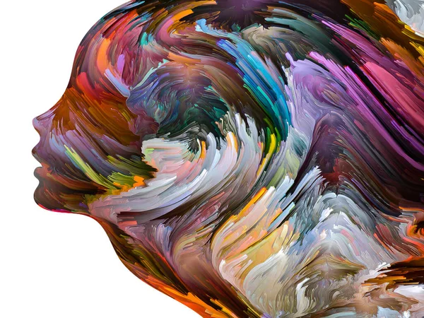 Störande Tankeserier Texturerad Färg Rörelse Inuti Människans Ansiktsiluett Konstverk Temat — Stockfoto