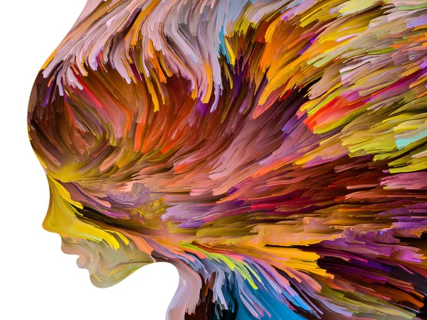 Human Profiles Isolated Plain Background Swirls Multicolor Paint Subject Creativity — Stock Photo, Image