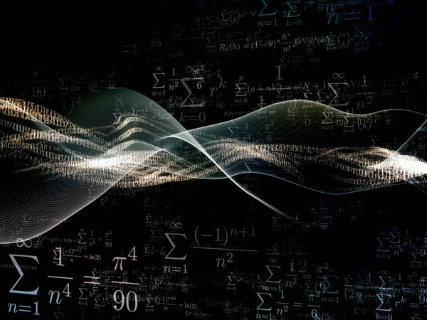 Serie Sigma Field Interacción Ondas Sinusoidales Digitales Números Luces Fórmulas — Foto de Stock