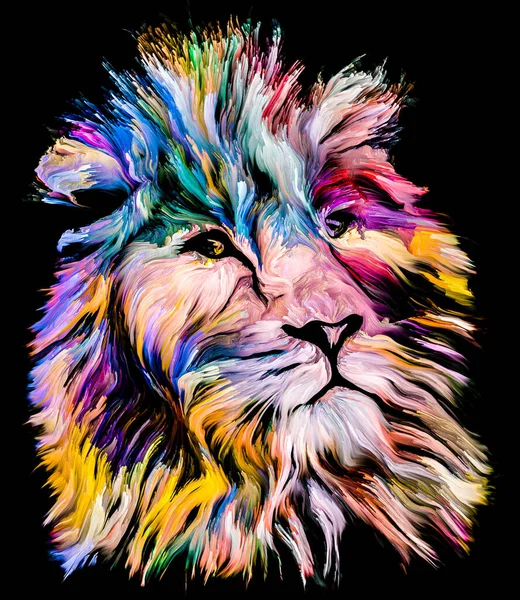 Animal Paint Series Lion Multicolor Portrait Vibrant Paint Subject Imagination — Stock Photo, Image