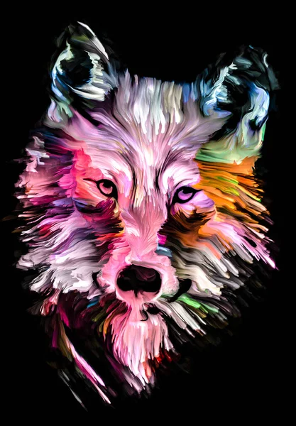 Serie Pintura Animal Lobo Retrato Multicolor Pintura Vibrante Sobre Tema —  Fotos de Stock