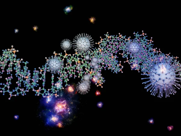 Coronavirus Chemistry Serie Epidémica Viral Abstracción Artística Compuesta Por Partículas —  Fotos de Stock