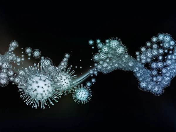 コロナウイルス数学 ウイルス感染症シリーズ ウイルス 健康の対象となるコロナウイルス粒子とマイクロ空間要素の創造的な配置 — ストック写真