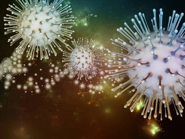 Coronavirus Kemi Viral Epidemisk Serie Bakgrundsutformning Coronaviruspartiklar Och Mikrorymdelement Som — Stockfoto