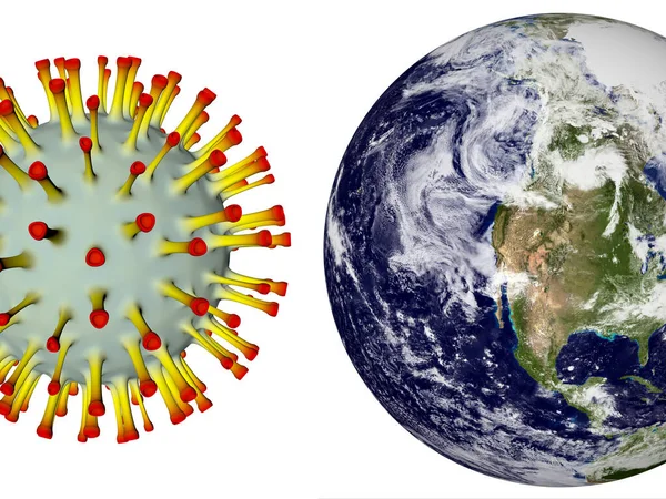 Земной Шар Частица Коронавируса Накладывались Тему Глобальной Вирусной Пандемии Изображение — стоковое фото