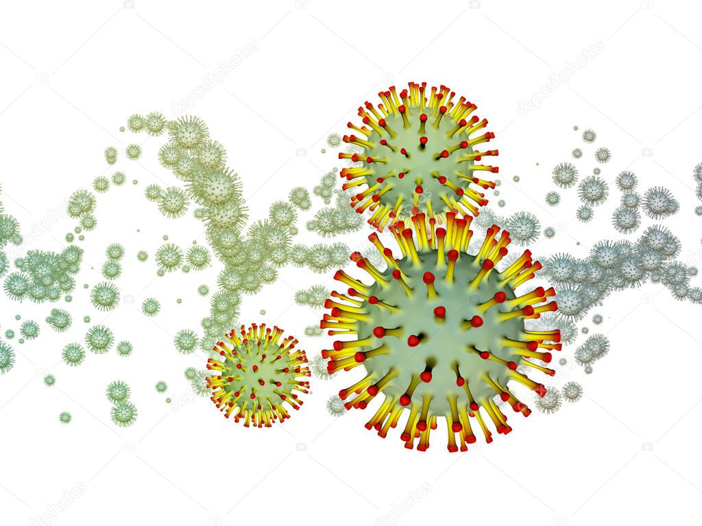Coronavirus Logic. Viral Epidemic series. Composition of Coronavirus particles and micro space elements as a metaphor for virus, epidemic, infection, disease and health