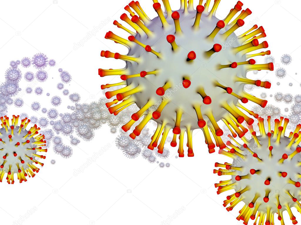 Coronavirus Logic. Viral Epidemic series. Composition of Coronavirus particles and micro space elements as a metaphor for virus, epidemic, infection, disease and health