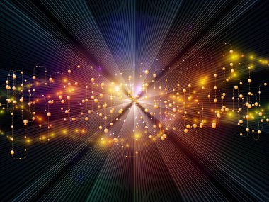 Dijital iletişim, internet ve gelecekteki teknolojiler konusunda soyut ağ, ışık ve fraktal element bileşimi