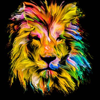 Animal Paint series. Lion multicolor portrait in vibrant paint on subject of imagination, creativity and abstract art. clipart