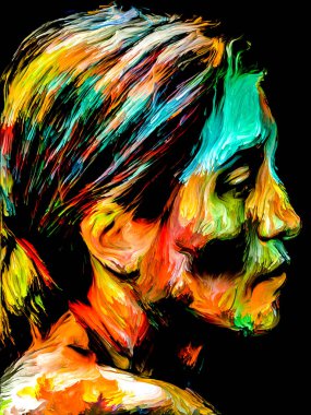 Renkli Kadın serisi. Yaratıcılık, hayal gücü ve sanat konularında genç bir kadının canlı portresi.