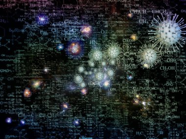 Coronavirus Boşluğu. Viral Salgın Serisi. Virüs, salgın, enfeksiyon, hastalık ve sağlık konularındaki projeler için 3 boyutlu Coronavirus parçacıkları ve mikro uzay elementleri