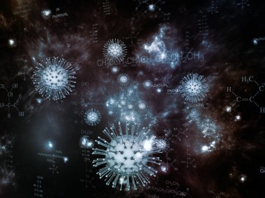 Coronavirus Araştırma. Viral Salgın Serisi. Coronavirus parçacıkları ve mikro uzay elementlerinin virüs, salgın hastalık, enfeksiyon, hastalık ve sağlıkla ilgili projelerde 3D çizimi
