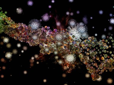 Coronavirus Matematik. Viral Salgın Serisi. Virüs, salgın, enfeksiyon, hastalık ve sağlık konuları için 3 boyutlu Coronavirus parçacıkları ve mikro uzay elementleri