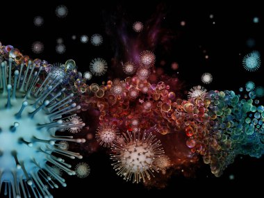 Coronavirus Matematik. Viral Salgın Serisi. Virüs, salgın, enfeksiyon, hastalık ve sağlık konuları için 3 boyutlu Coronavirus parçacıkları ve mikro uzay elementleri