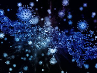 Coronavirus Dünyaları. Viral Salgın Serisi. Virüs, salgın hastalık, enfeksiyon, hastalık ve sağlık projelerinde kullanılmak üzere 3 boyutlu Coronavirus parçacıkları ve mikro uzay elementleri