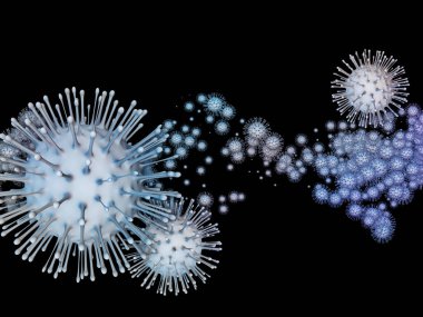 Virüs Mantığı. Viral Salgın Serisi. Coronavirus parçacıkları ve virüs, salgın, enfeksiyon, hastalık ve sağlıkla ilgili mikro uzay elementlerinin 3D Illustration 'ı