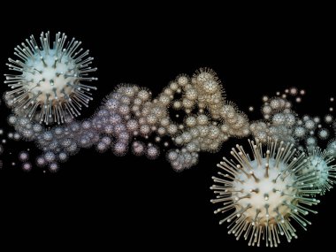 Coronavirus Gerçekliği. Viral Salgın Serisi. Koronavirüs parçacıkları ve mikro uzay elementlerinin virüs, salgın hastalık, enfeksiyon, hastalık ve sağlıkla ilişkili 3D çizimi