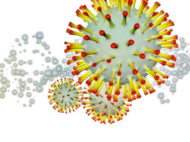Coronavirus Boşluğu. Viral Salgın Serisi. Virüs, salgın, enfeksiyon, hastalık ve sağlık konularındaki projeler için 3 boyutlu Coronavirus parçacıkları ve mikro uzay elementleri