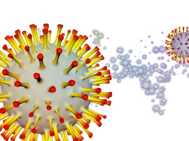 Coronavirus Boşluğu. Viral Salgın Serisi. Virüs, salgın, enfeksiyon, hastalık ve sağlık konularındaki projeler için 3 boyutlu Coronavirus parçacıkları ve mikro uzay elementleri