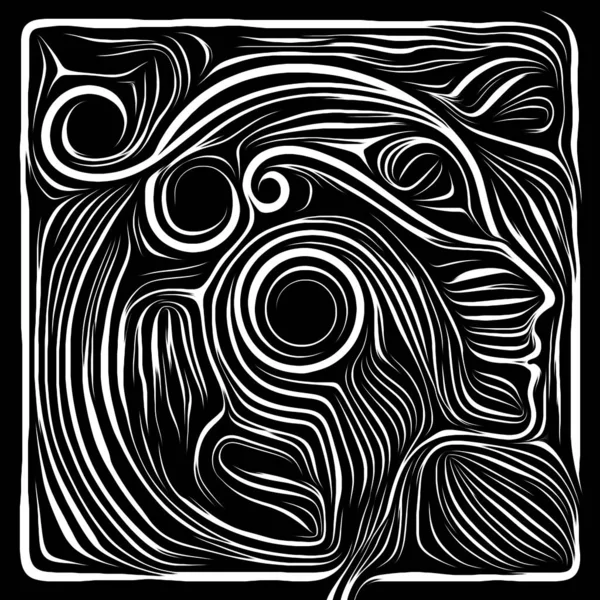 Inner Print Life Lines Series Abstract Composition Human Profile Woodcut — Stock Photo, Image