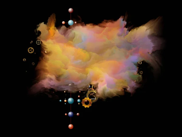 Cloud Networking Sorozat Fogaskerekek Molekulaszimbólumok Színes Füst Összetétele Modern Technológia — Stock Fotó