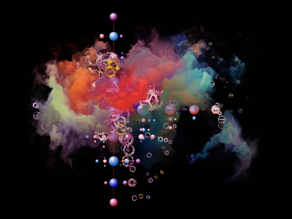 Cloud Networking Series Composition Gears Molecule Symbols Colorful Smoke Subject — Stock Photo, Image