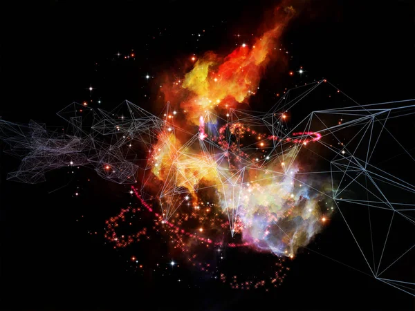 Серия Виртуальных Сетей Облако Подключенных Линий Огней Космических Элементов Интегрированных — стоковое фото