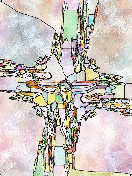 색채의 크로스 스테인드글라스 시리즈 그리스도와 자연의 통합을 패턴의 플레이 — 스톡 사진