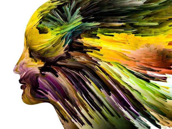 Disturbing Thoughts Series Colorful Paint Motion Human Face Silhouette Artwork — Stock Photo, Image