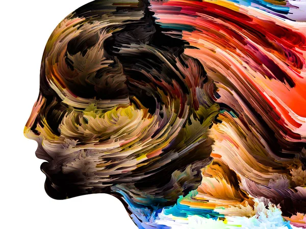 Disturbing Thoughts series. Liquid paint in motion inside human face silhouette. Artwork on the subject of inner world, mind, psychology, depression, anxiety, mental illness, creativity and abstract art.