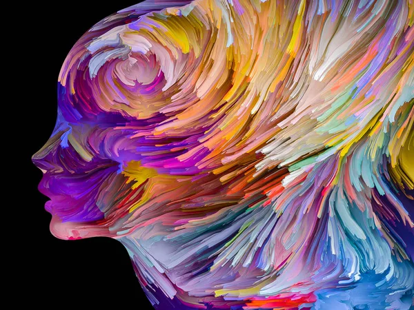 Профили Человека Изолированы Ровном Фоне Закрученными Разноцветными Красками Внутри Творчестве — стоковое фото