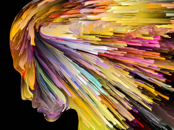 Perfis Humanos Isolados Fundo Liso Com Redemoinhos Tinta Multicolorida Interior — Fotografia de Stock