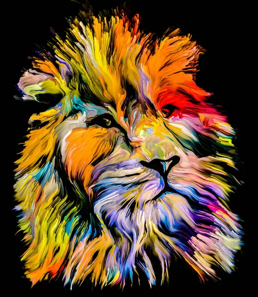 動物ペイントシリーズ 想像力 創造性 抽象芸術の主題に活気のある塗料のライオン多色の肖像画 — ストック写真
