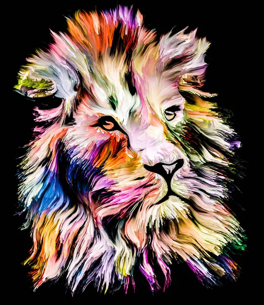 Serie Pintura Animal Retrato Multicolor León Pintura Vibrante Sobre Tema — Foto de Stock