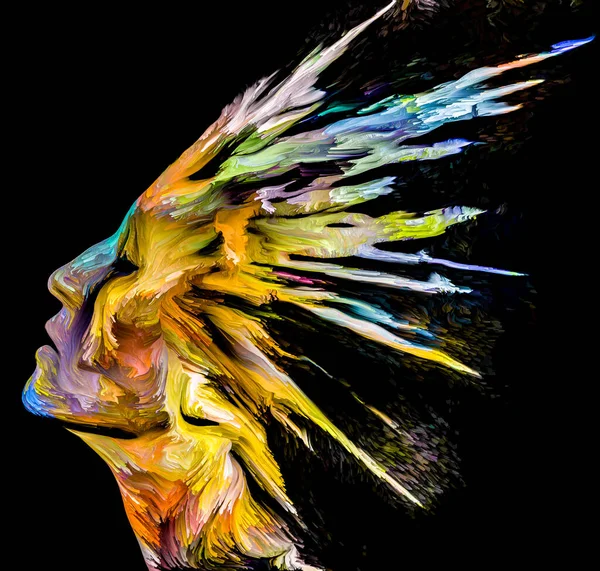 Folk Color Serien Flerfärgat Abstrakt Porträtt Ung Kvinna Temat Kreativitet — Stockfoto