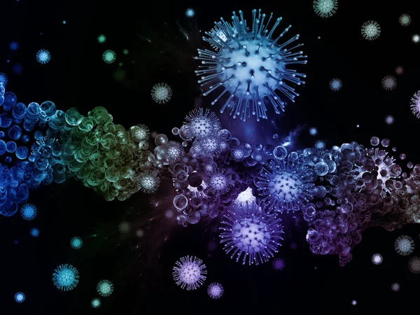 Coronavirus Gerçekliği. Viral Salgın Serisi. Koronavirüs parçacıkları ve mikro uzay elementlerinin virüs, salgın hastalık, enfeksiyon, hastalık ve sağlıkla ilişkili 3D çizimi