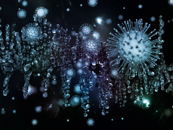 Coronavirus Mantığı. Viral Salgın Serisi. Virüs, salgın, enfeksiyon, hastalık ve sağlık konuları için 3D Coronavirus parçacıkları ve mikro uzay elementleri