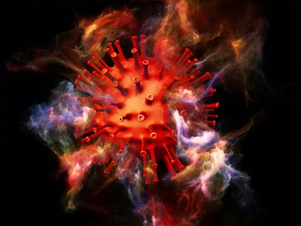 Vörös Koronavírus Részecske Háromdimenziós Absztrakt Elemek Ábrázolása Vírusos Testek Mikrokörnyezet — Stock Fotó