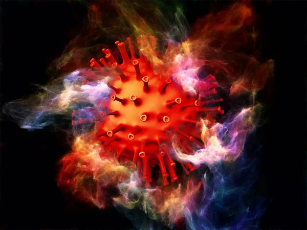 红珊瑚病毒颗粒的三维绘制及病毒体与微环境或免疫系统相互作用的三维抽象元件 — 图库照片