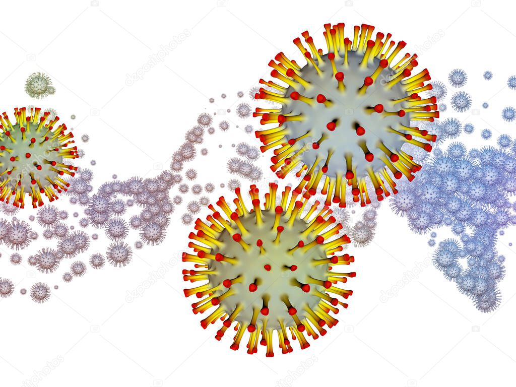 Coronavirus Universe.  Viral Epidemic series. 3D Illustration of Coronavirus particles and micro space elements for works on virus, epidemic, infection, disease and health