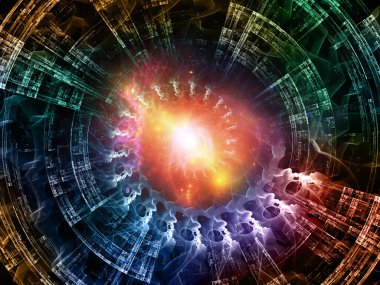 İç Çalışma serisi. Bilgi teknolojisi, matematik ve eğitim konusunda sanal ızgaralar ve fraktal dişliler arka plan tasarımı